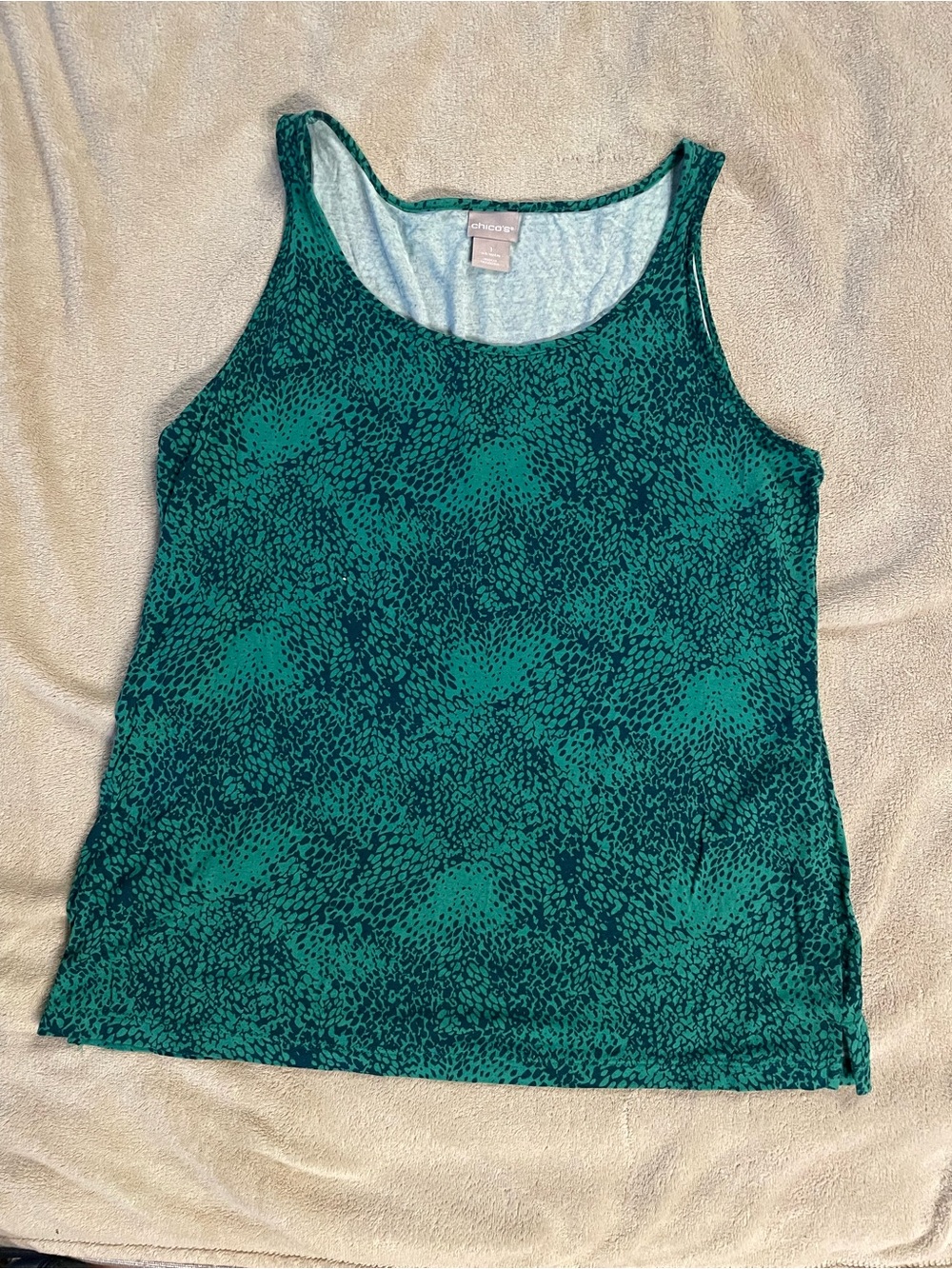 Chicos Green Printed Scoop Neck Tank Top Size Medium